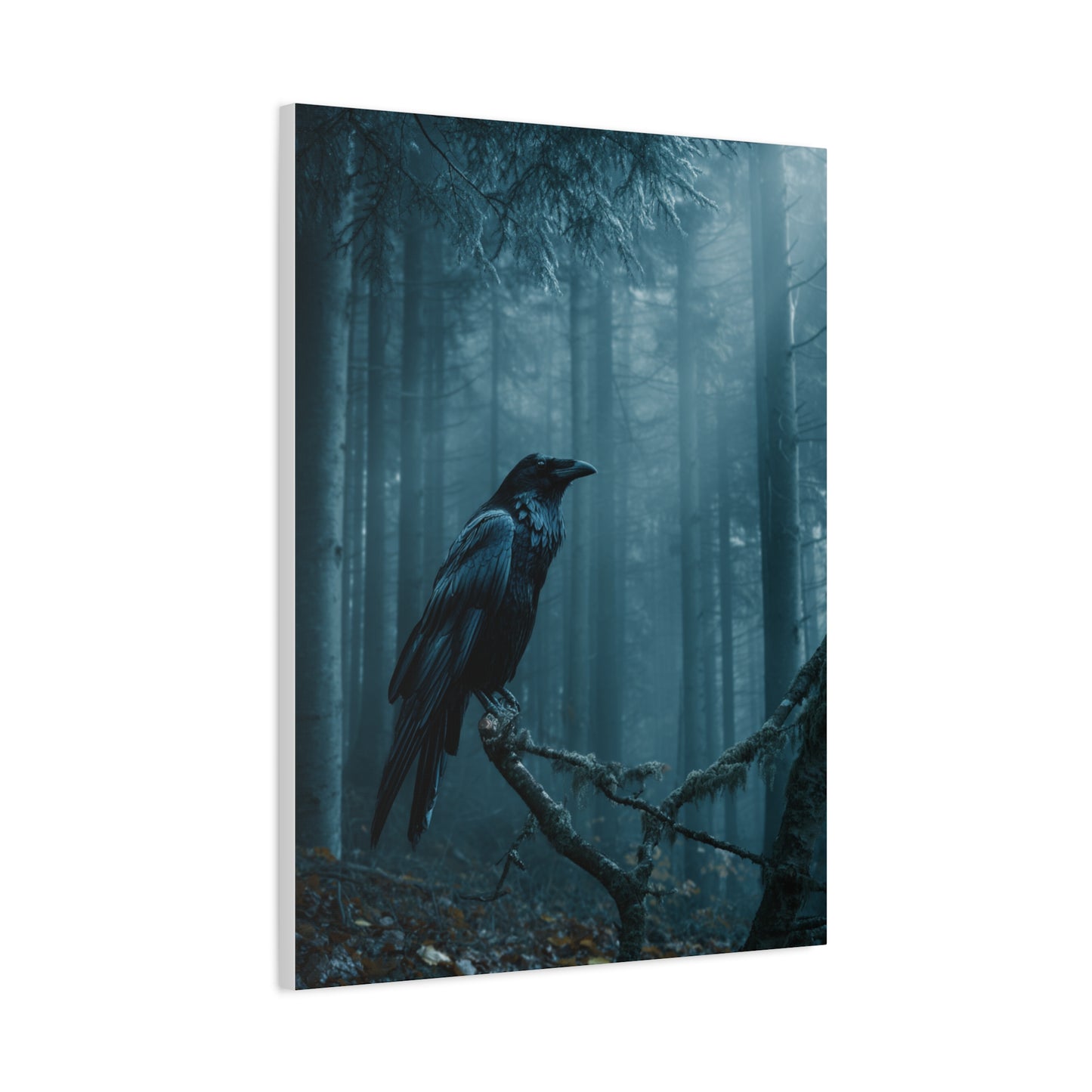 Raven in Twilight Pine Forest Wall Art & Canvas Print