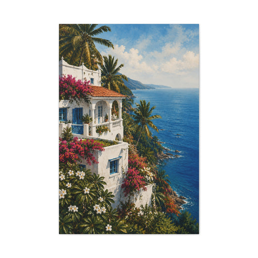 Mediterranean Coastal Villa Escape Tropical Wall Art & Canvas Print