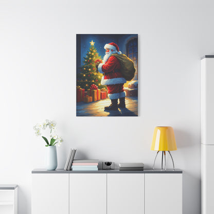 Painted Santa Delivering Gifts at Christmas Night Wall Art & Canvas Print