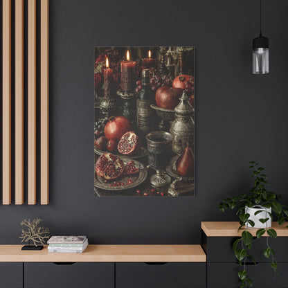 Pomegranate and Candlelight Renaissance Still Life Wall Art & Canvas Print
