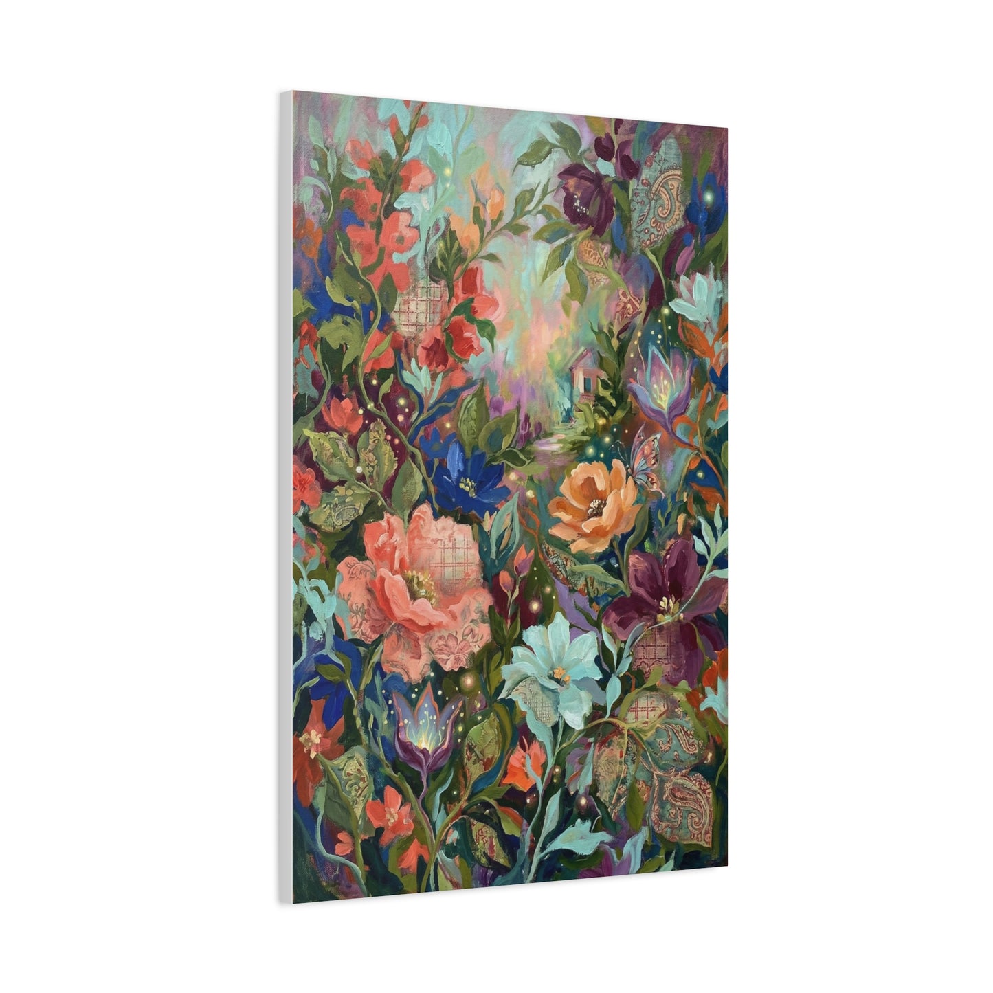 Enchanted Floral Garden & Fireflies Wall Art & Canvas Print