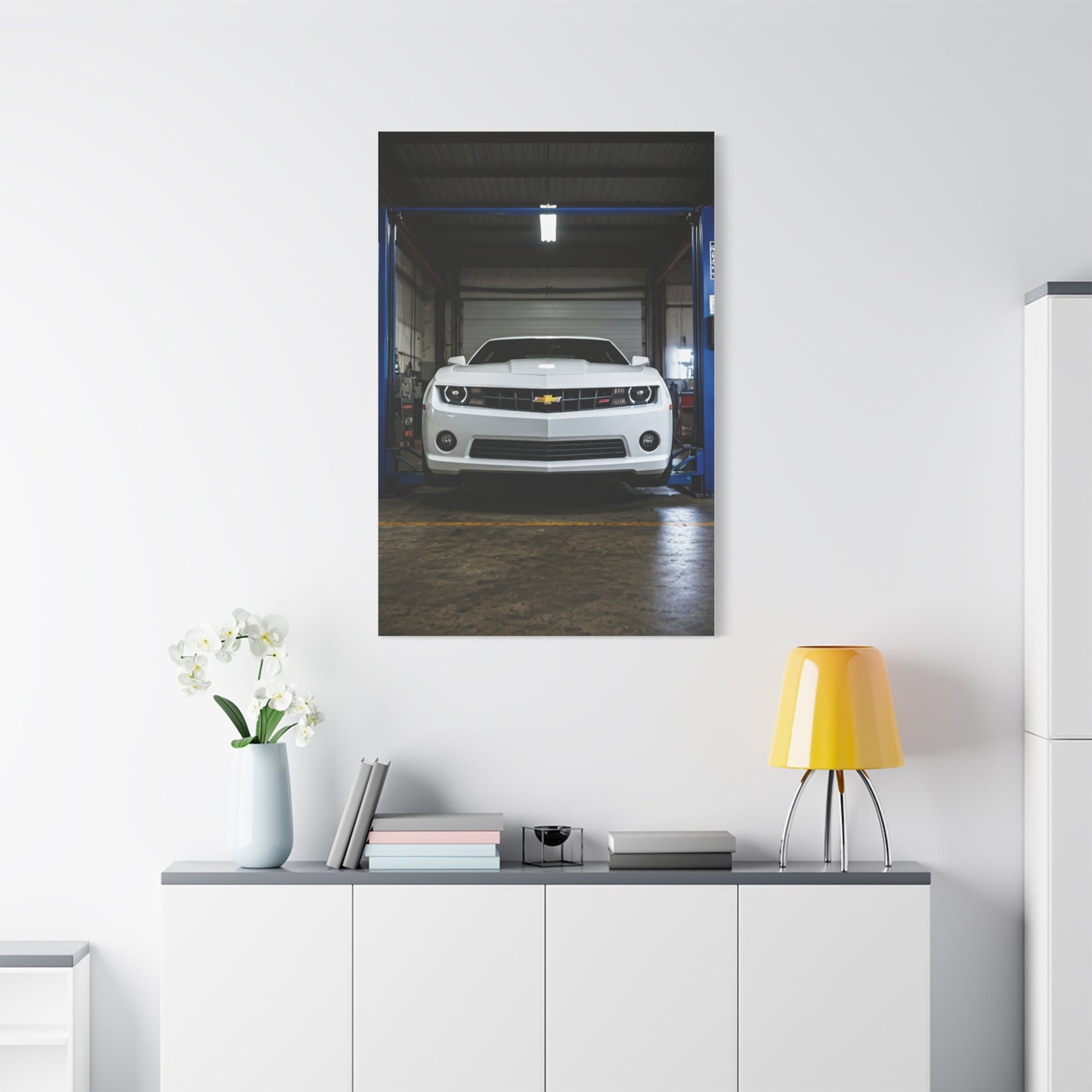 Chevrolet Camaro SS Hydraulic Lift Workshop Scene Wall Art & Canvas Prints