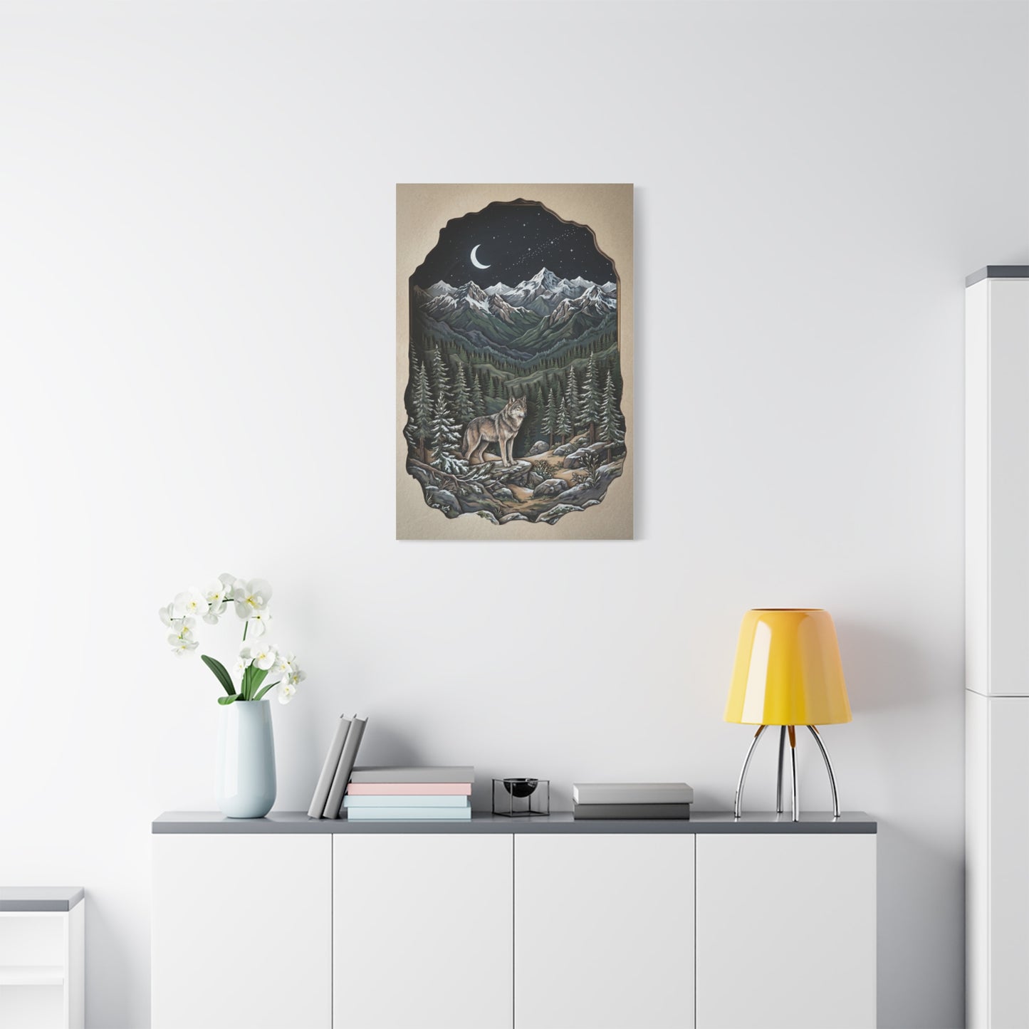 Night Forest Wolf Framed Relief Landscape Wall Art & Canvas Print