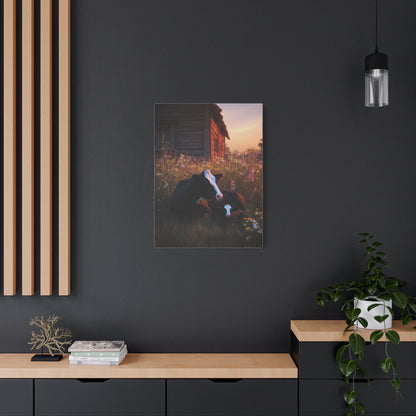 Farmhouse Meadow Cow and Calf Wall Art & Canvas Print