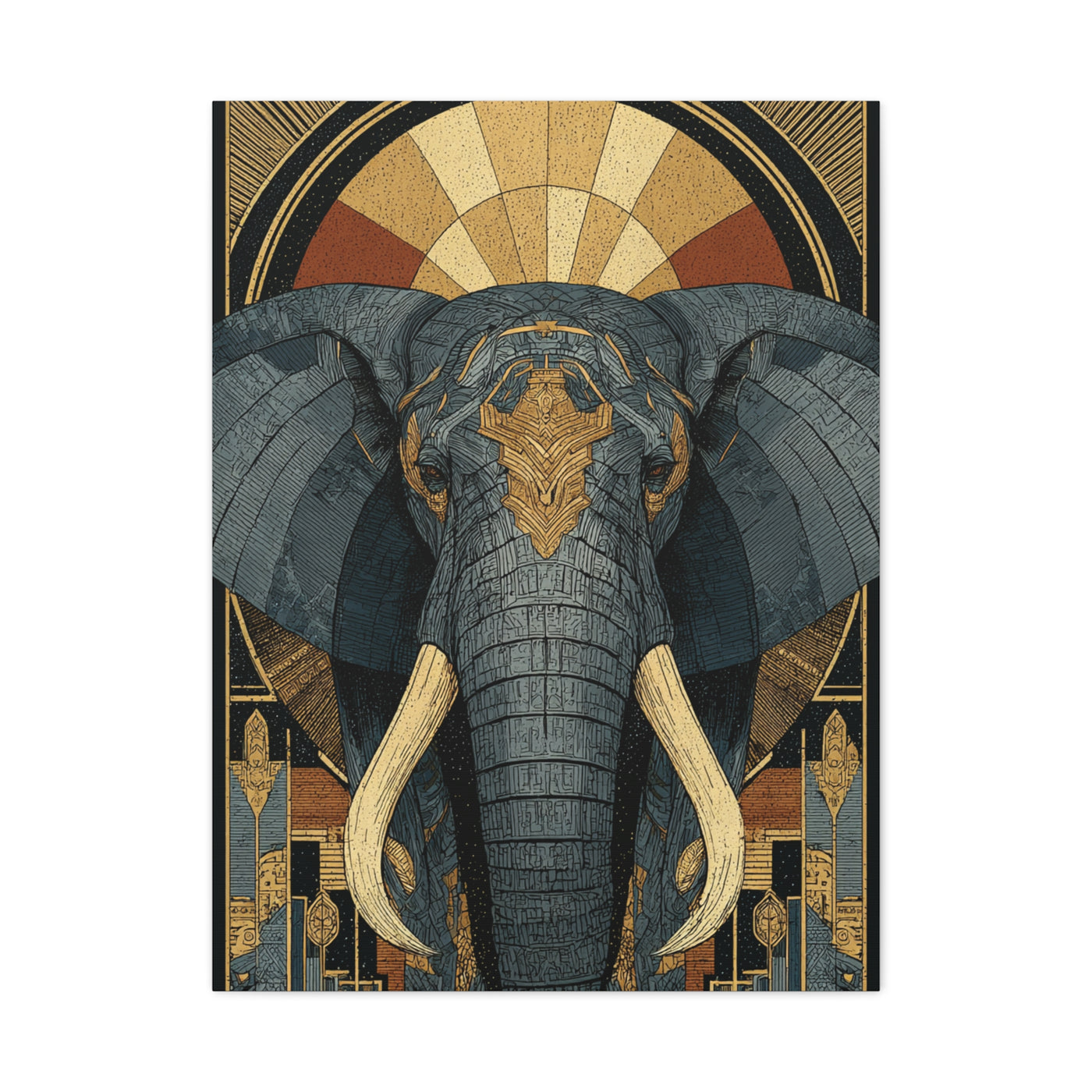 Art Deco Elephant Halo Portrait Wall Art & Canvas Print