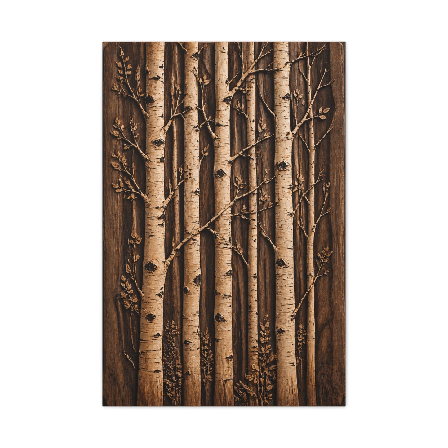 Carved Birch Wood Panel Relief Trees Wall Art & Canvas Print