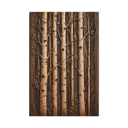 Carved Birch Wood Panel Relief Trees Wall Art & Canvas Print