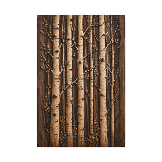 Carved Birch Wood Panel Relief Trees Wall Art & Canvas Print