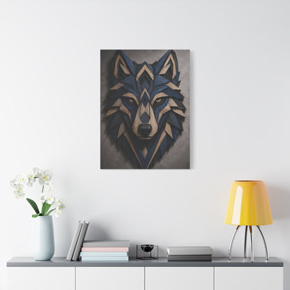 Layered Blue Geometric Wolf Head Sculpture Wall Art & Canvas Print