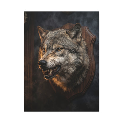 Mounted Wolf Head Lodge Trophy Scene Wall Art & Canvas Print