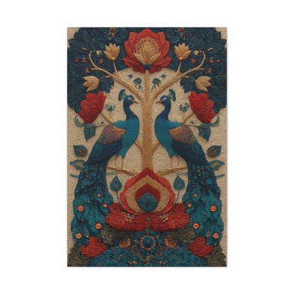 Folk Peacock Tree of Life Wall Art & Canvas Print