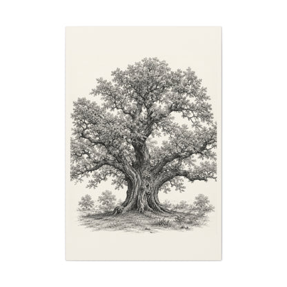 Detailed Engraved Oak Study Trees Wall Art & Canvas Print