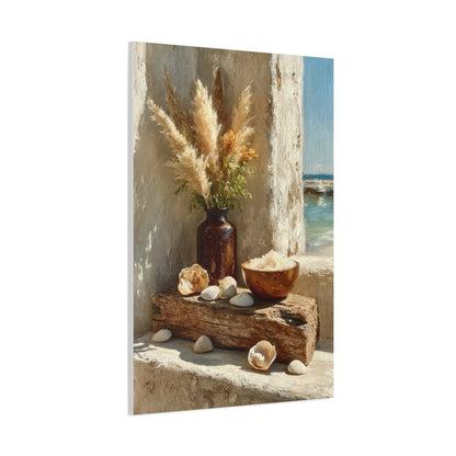 Driftwood Coastal Still Life with Pampas Wall Art & Canvas Print