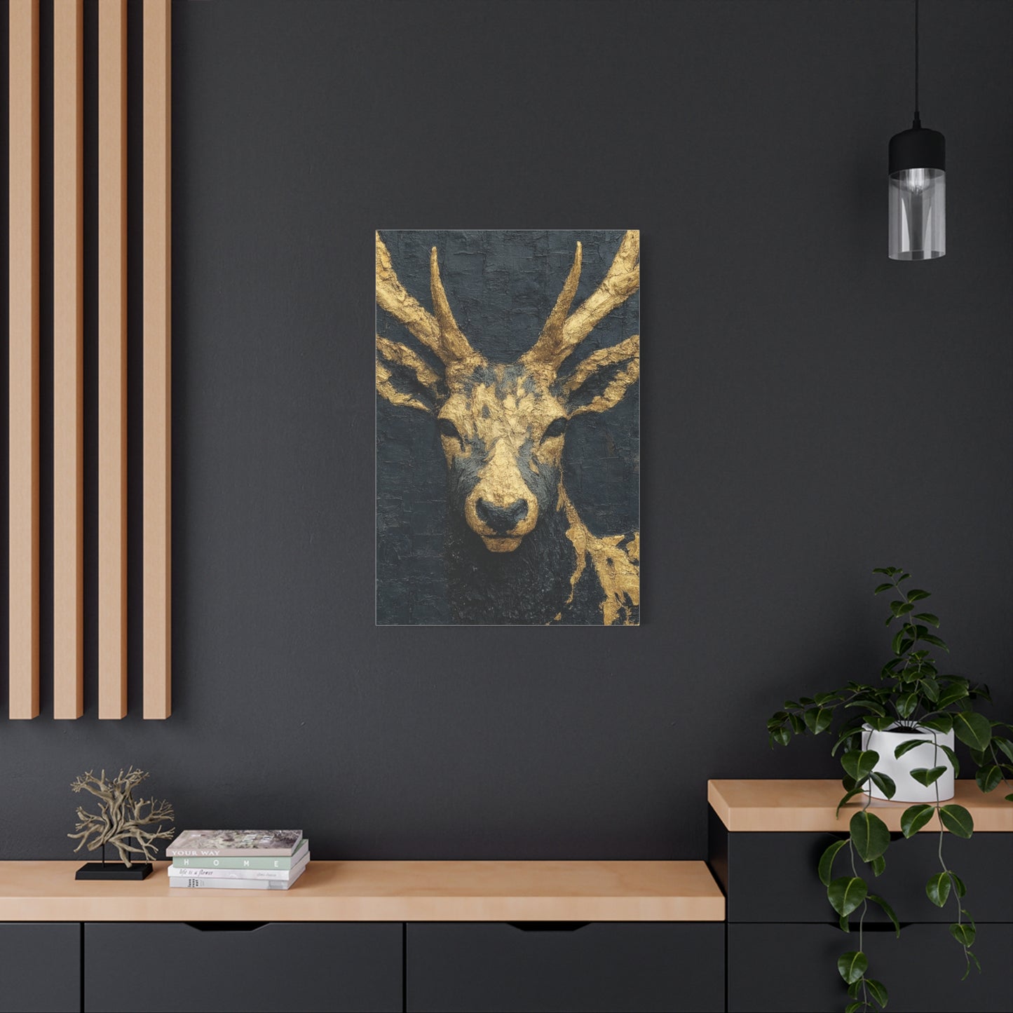 Regal Black and Gold Stag Portrait Wall Art & Canvas Print