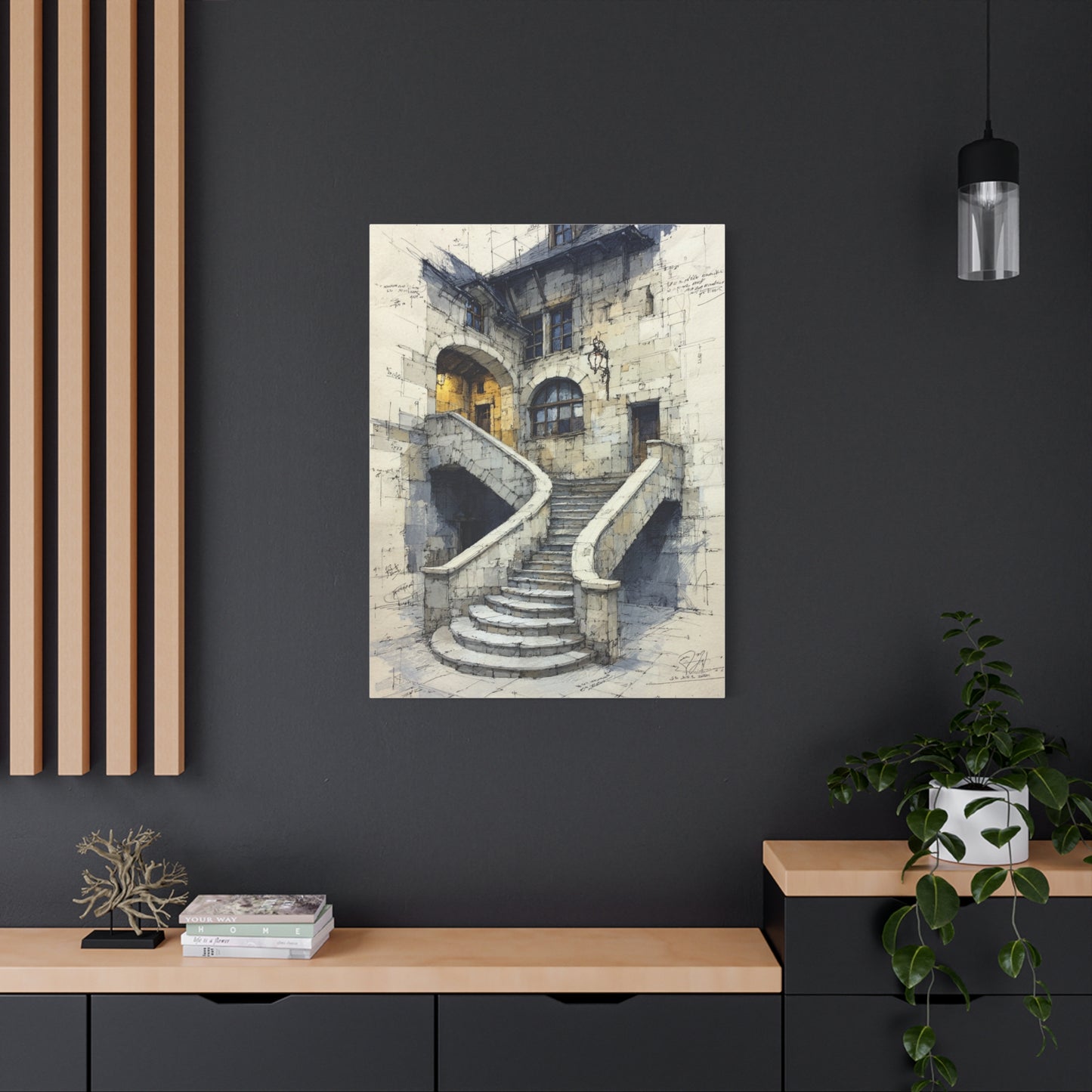 Architectural Staircase Sketch Wall Art & Canvas Print