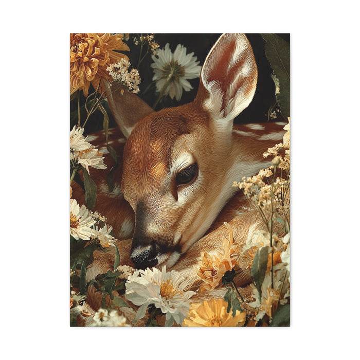 Floral Garland Deer Portrait Wall Art & Canvas Print