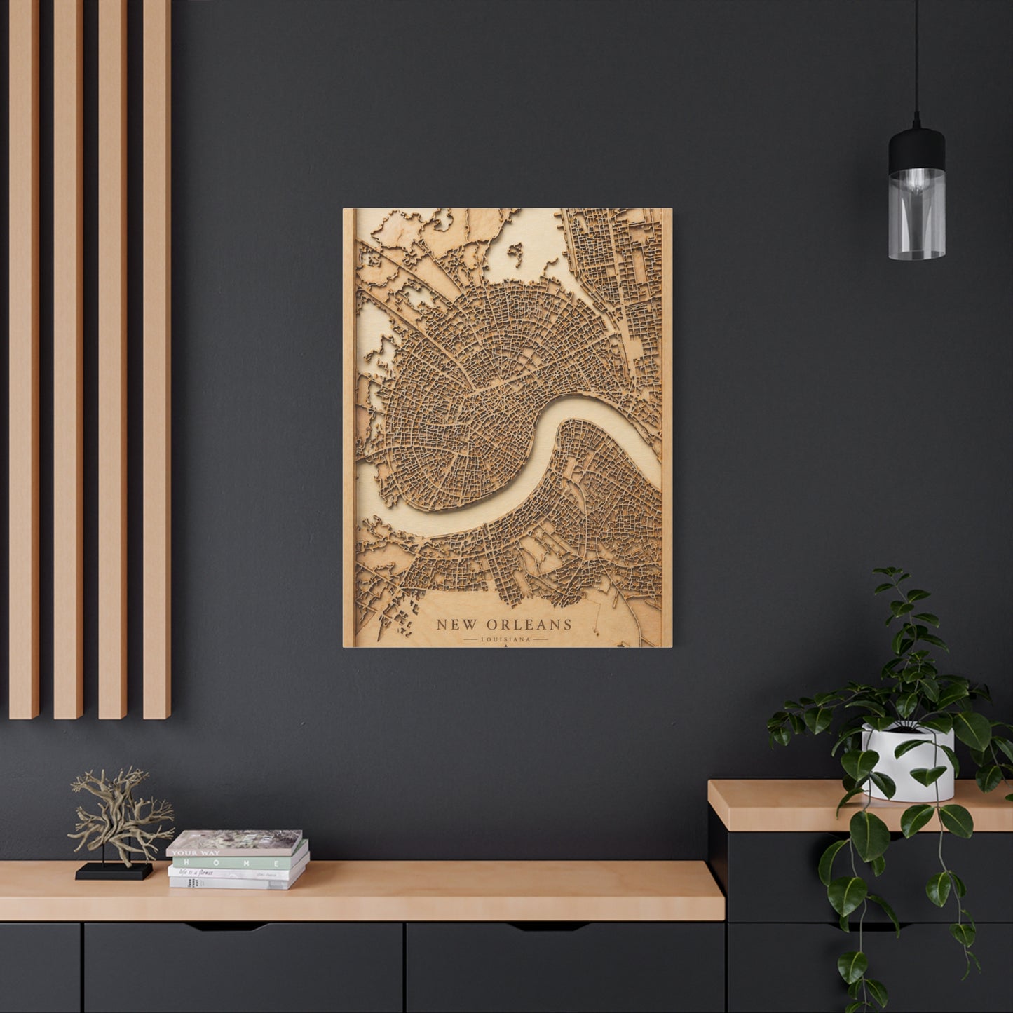 New Orleans Wooden Map Relief Wall Art & Canvas Print