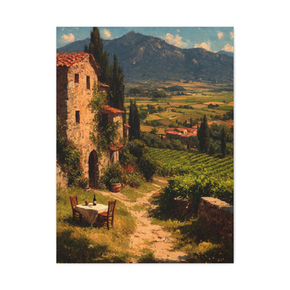 Tuscan Vineyard Farmhouse Lunch Scene Wall Art & Canvas Print