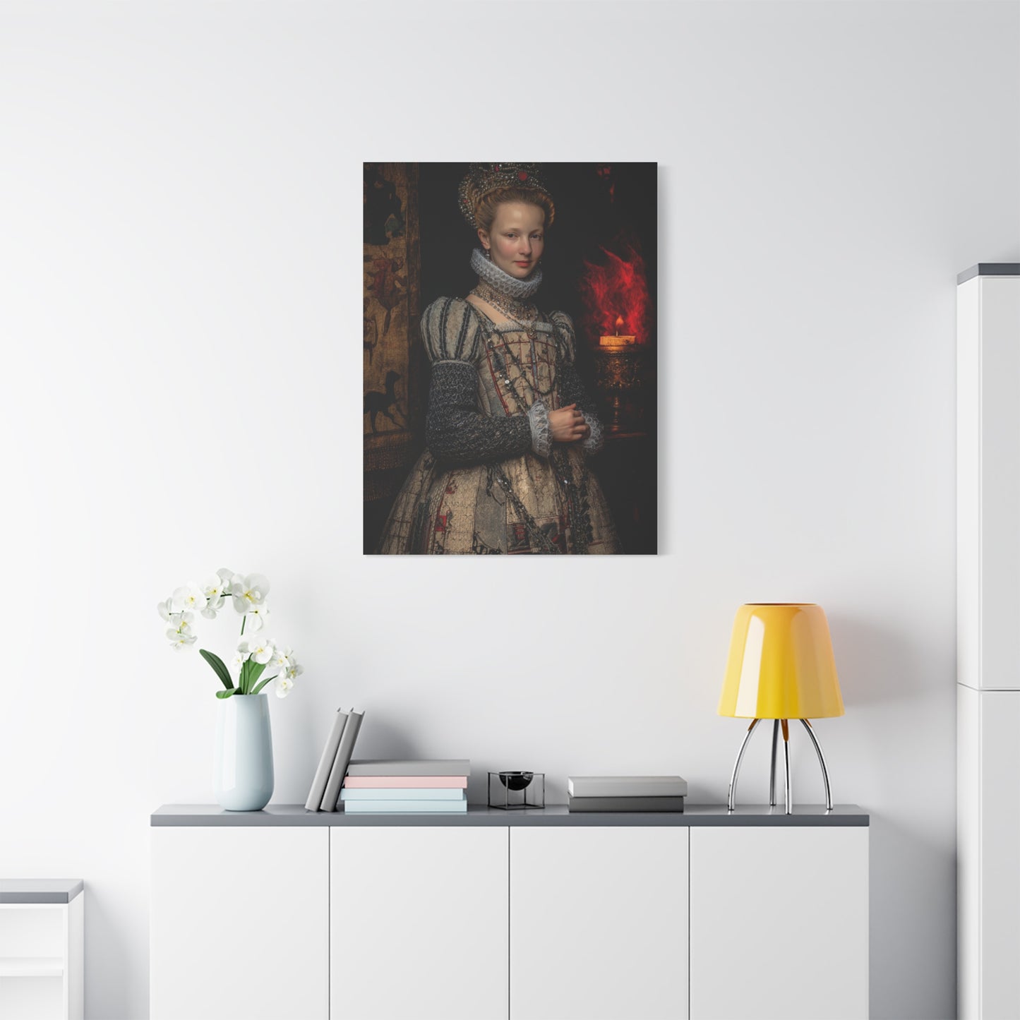 Renaissance Queen in Candlelit Court Portrait Wall Art & Canvas Print