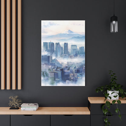 Tokyo Skyline Morning Mist With Mount Fuji Wall Art & Canvas Print