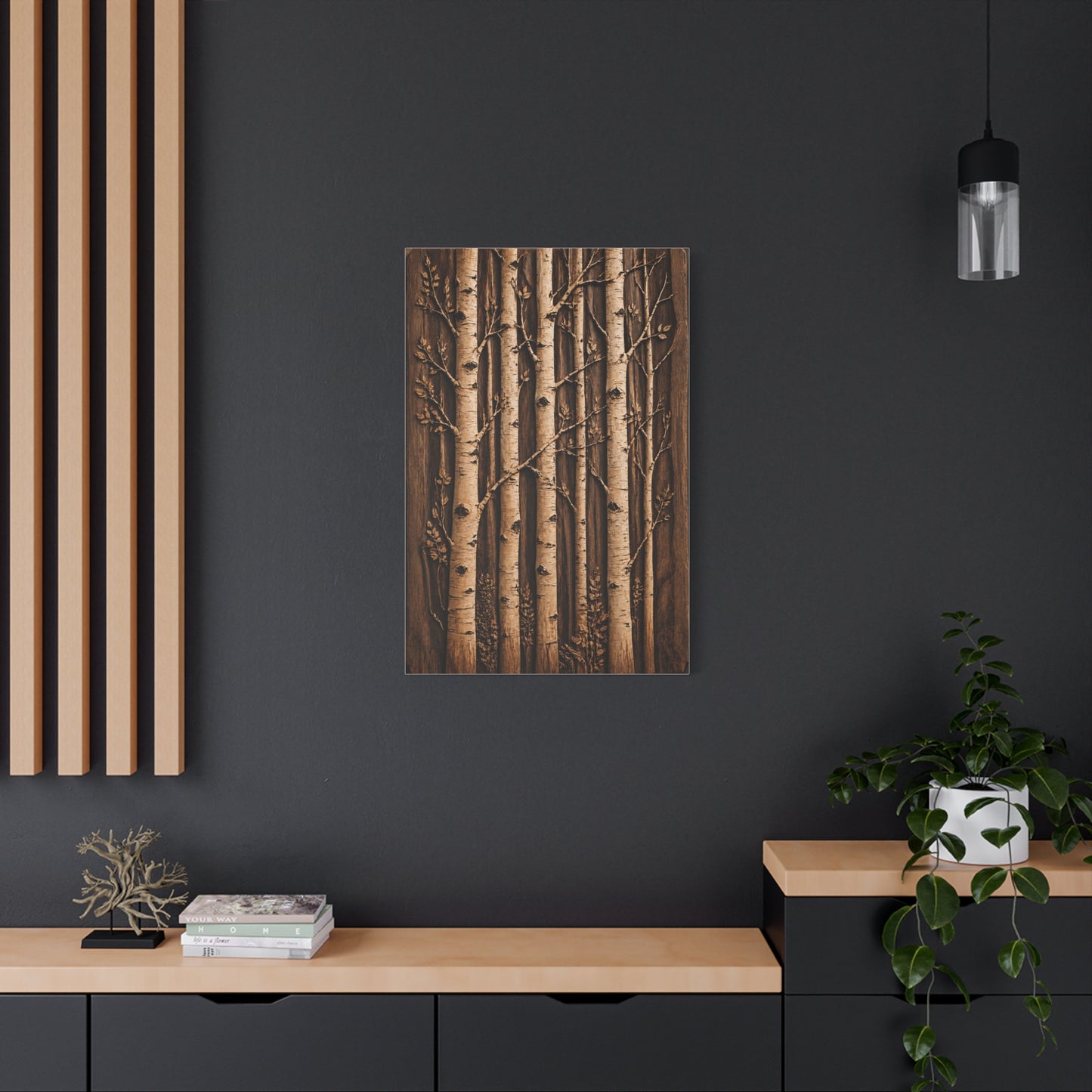 Carved Birch Wood Panel Relief Trees Wall Art & Canvas Print