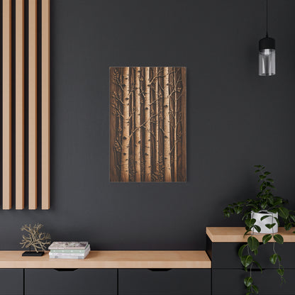 Carved Birch Wood Panel Relief Trees Wall Art & Canvas Print