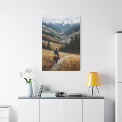 Cowboy Riding Toward a Hidden Mountain Valley Wall Art & Canvas Print