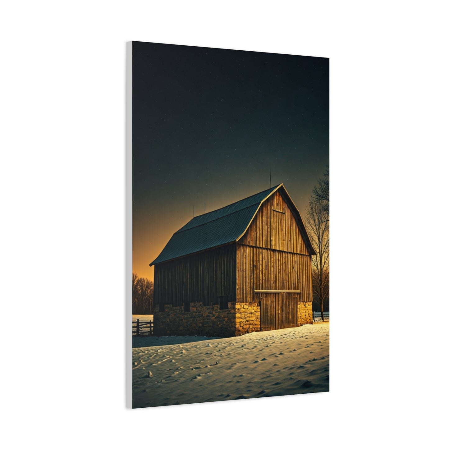 Winter Twilight Barn Landscape Wall Art & Canvas Prints
