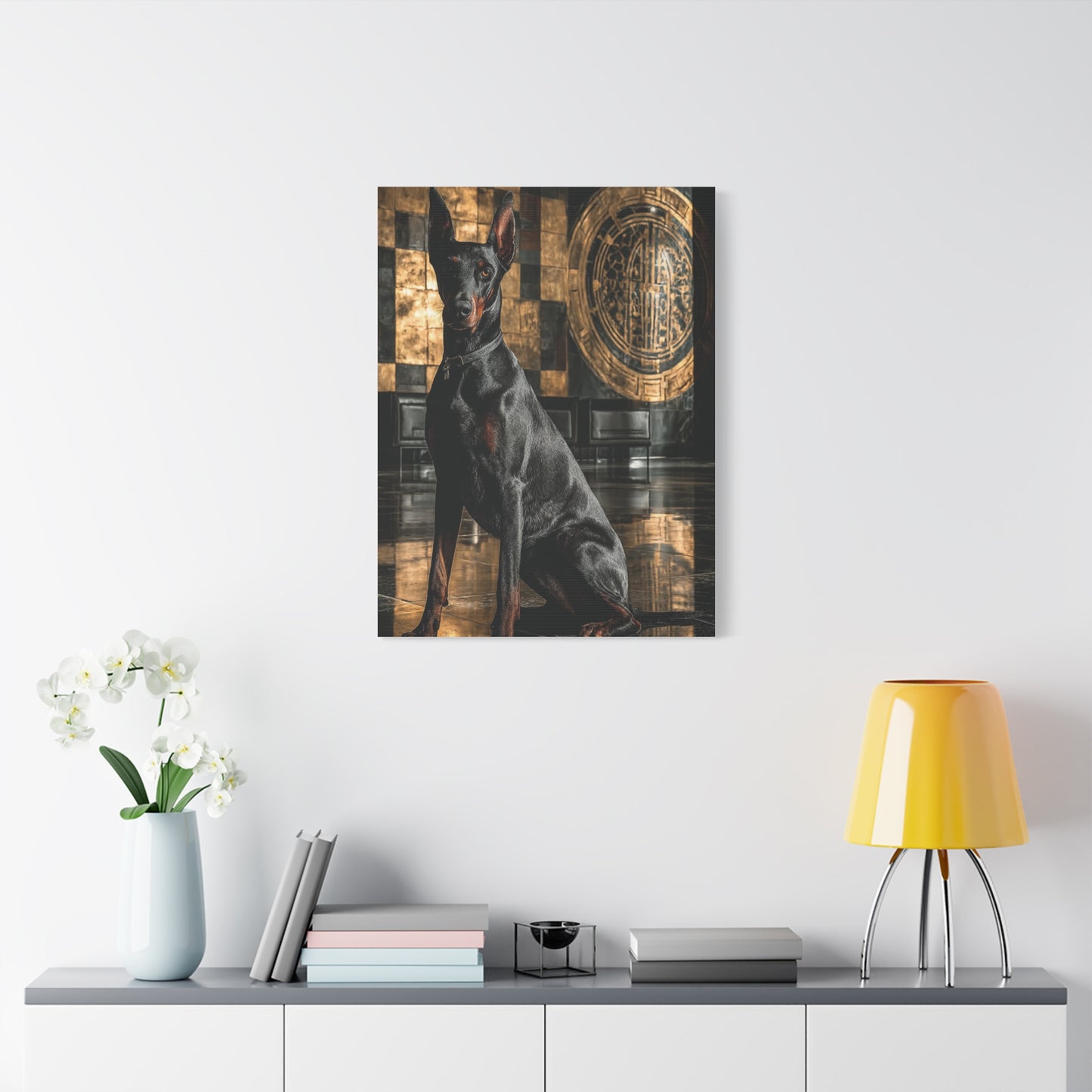Doberman Art Deco Portrait Wall Art & Canvas Print