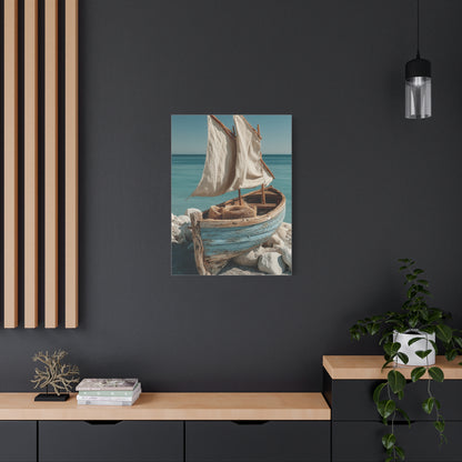 Driftwood Sailboat Coastal Sculpture Wall Art & Canvas Print