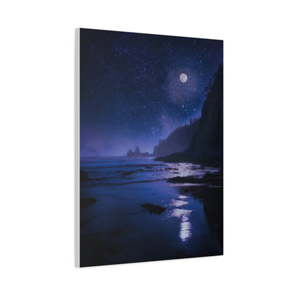 Moonlit Starry Coastline Wall Art & Canvas Print