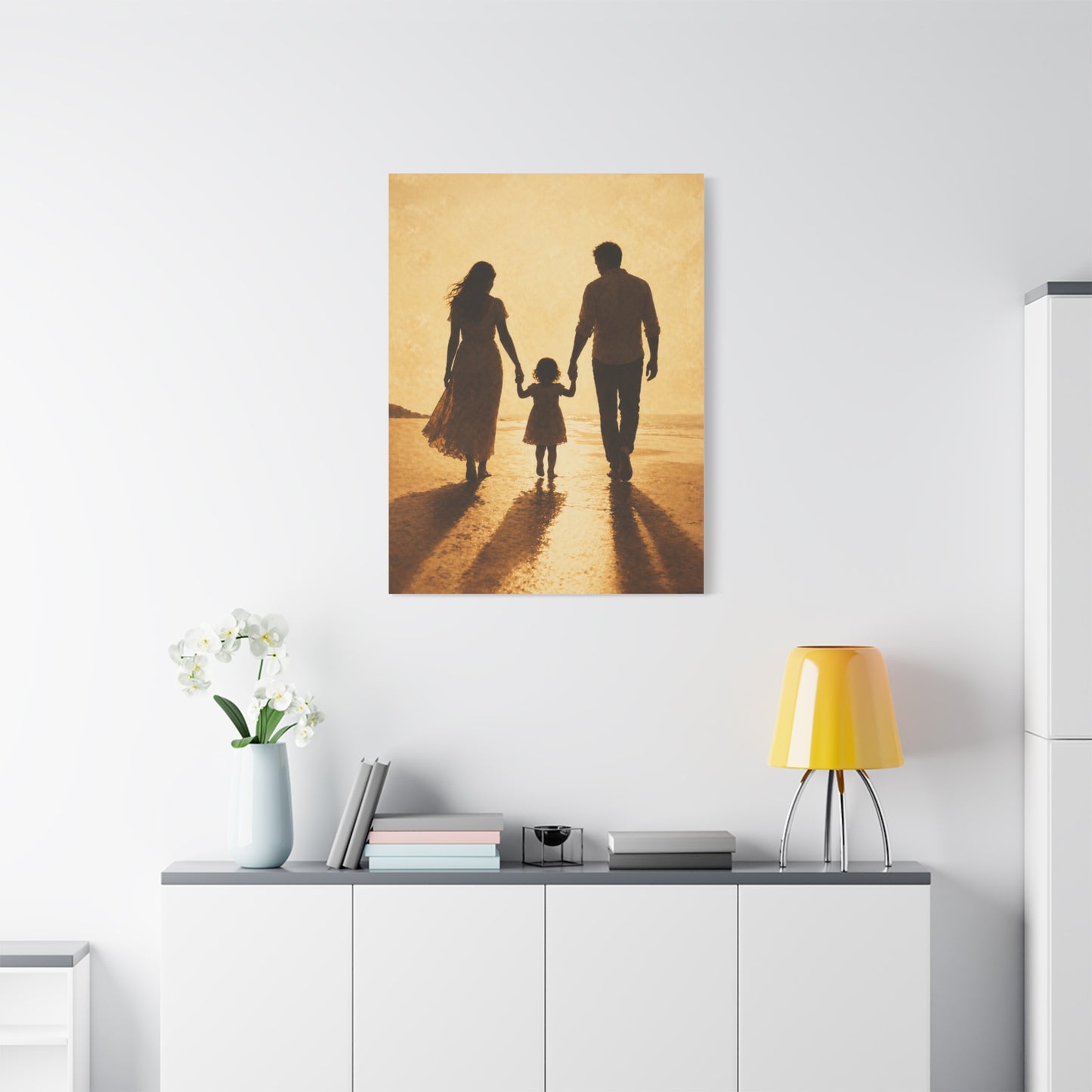 Golden Family Silhouette Sunset Wall Art & Canvas Print