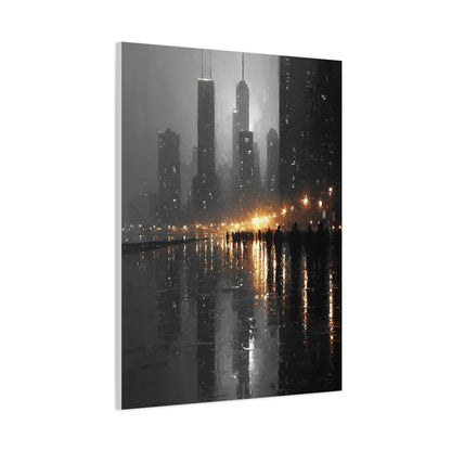 Rainy City Reflection Abstract Wall Art & Canvas Print