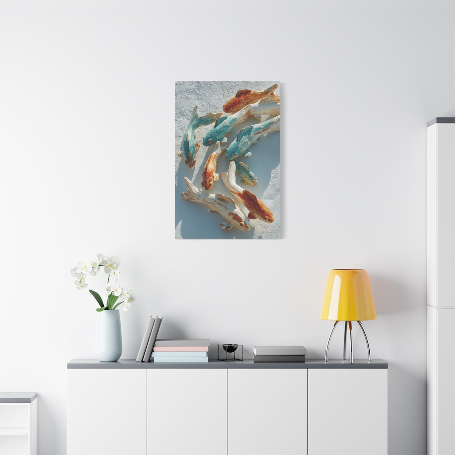 Driftwood School of Fish Coastal Sculpture Wall Art & Canvas Print