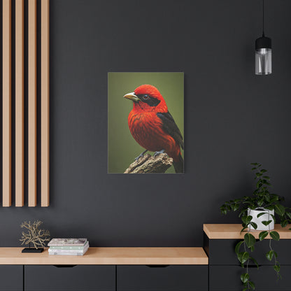 Scarlet Tanager Perched on Forest Branch Wall Art & Canvas Print