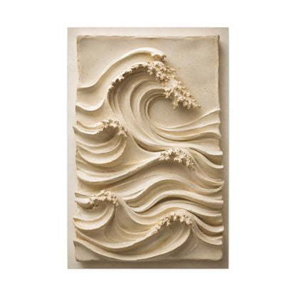 Ivory Minimal Wave Relief Texture Wall Art & Canvas Print