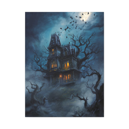 Haunted Victorian House Under the Full Moon Wall Art & Canvas Print