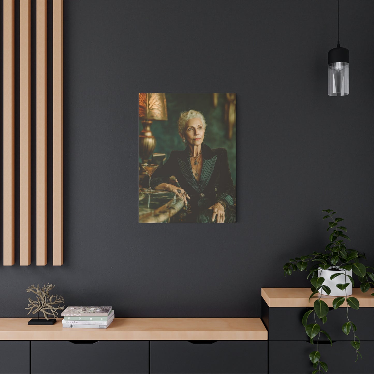 Silver-Haired Woman Martini Portrait Wall Art & Canvas Print