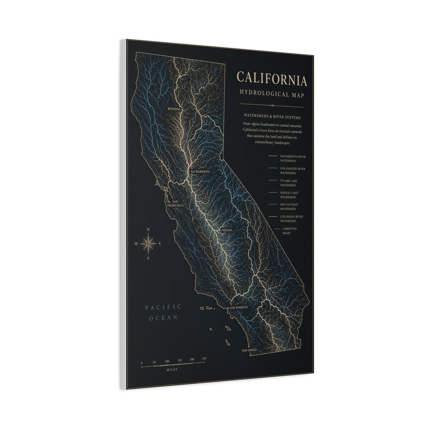 California Hydrological Watershed Map Wall Art & Canvas Print