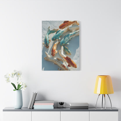 Driftwood School of Fish Coastal Sculpture Wall Art & Canvas Print