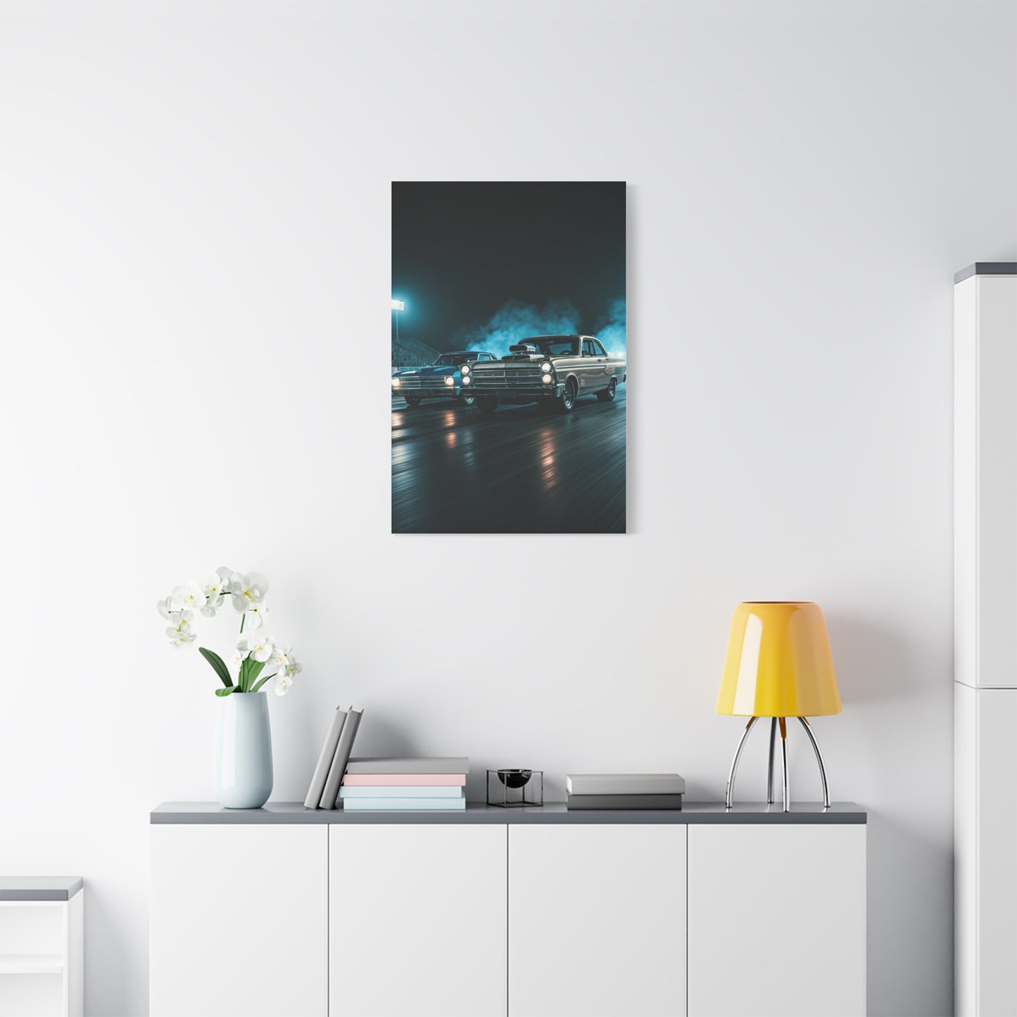 1967 Dodge Coronet Super Stock vs Chevrolet Biscayne 409 Drag Duel Wall Art & Canvas Prints