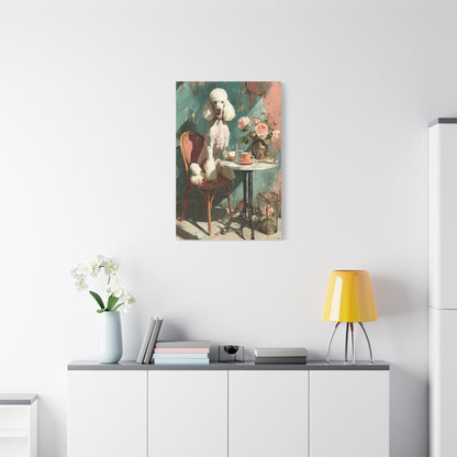 Paris Café Poodle with Roses Wall Art & Canvas Print