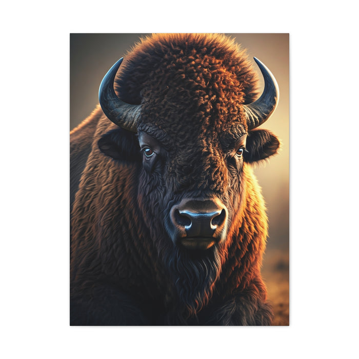 Golden Prairie Rim-Lit Bison Portrait Wall Art & Canvas Print