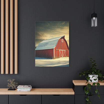 Red Winter Barn in Snow Wall Art & Canvas Prints