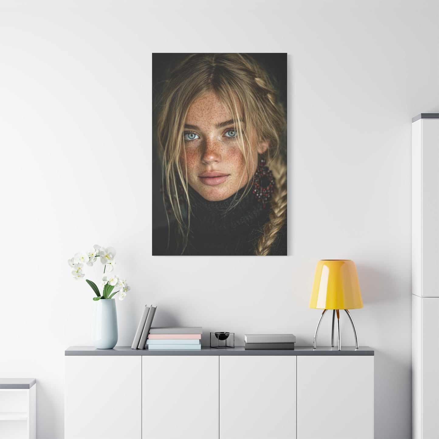 Blonde Muse Garnet Earring Portrait Wall Art & Canvas Print
