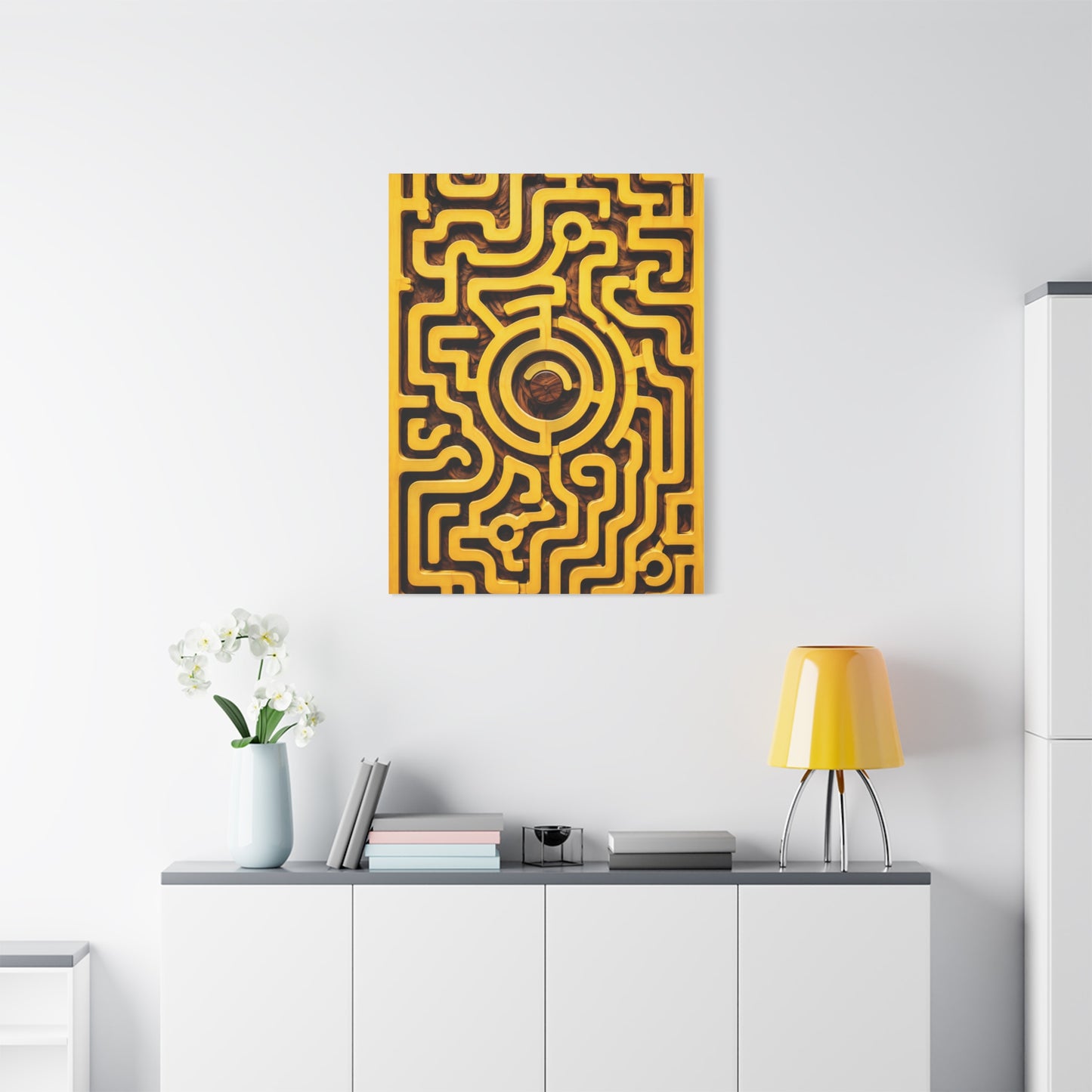 Interactive Yellow Maze Geometric Panel Wall Art & Canvas Print