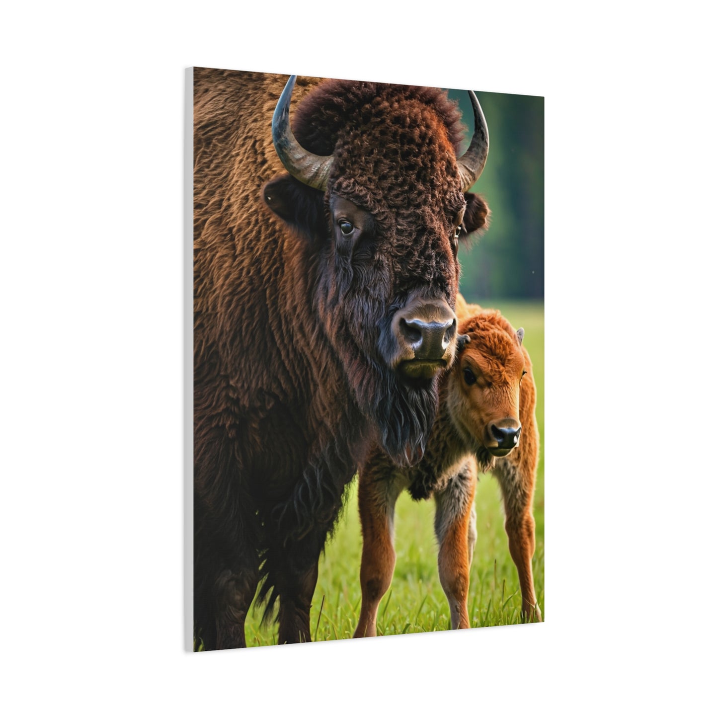 American Bison with Calf in Prairie Light Wall Art & Canvas Print