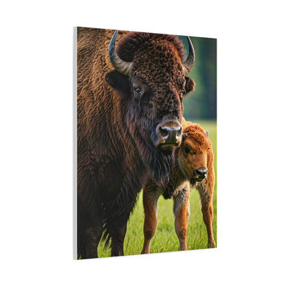 American Bison with Calf in Prairie Light Wall Art & Canvas Print