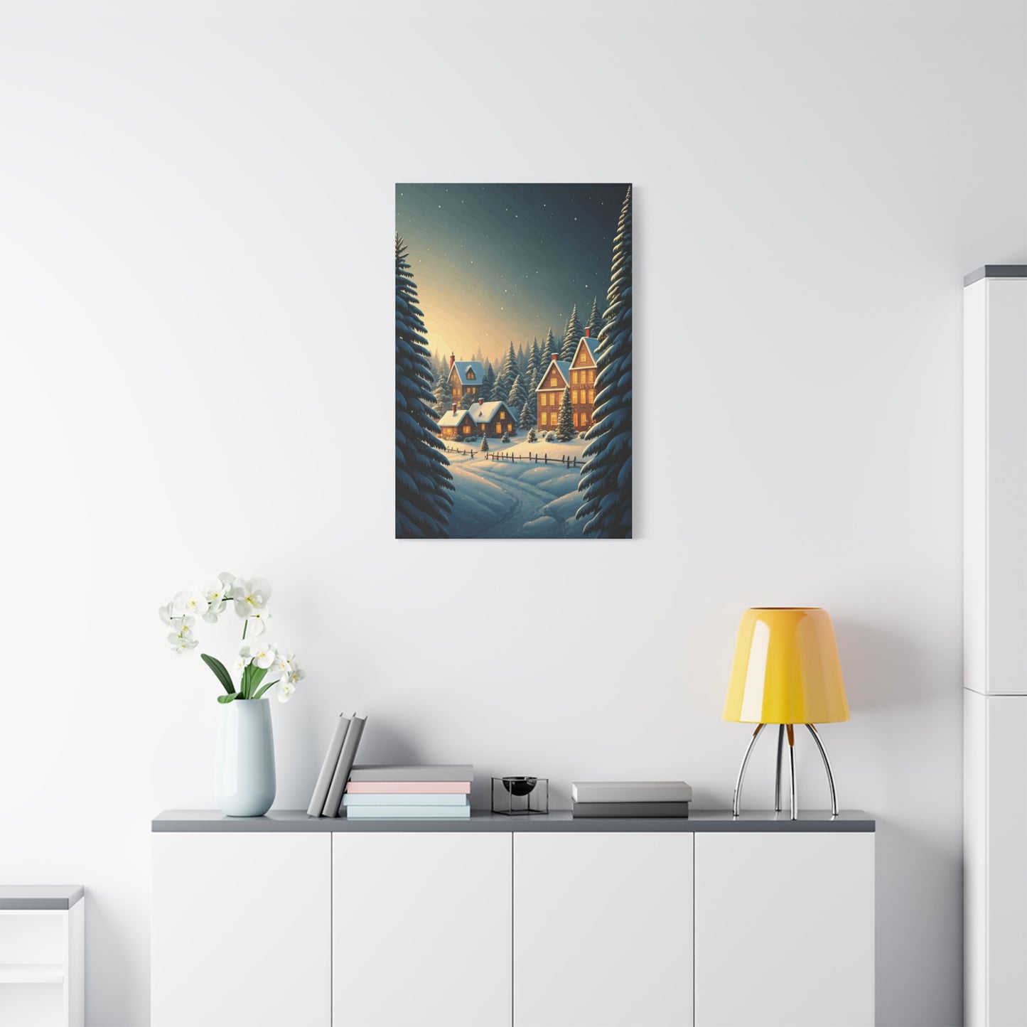 Snowy Christmas Village Under Winter Stars Wall Art & Canvas Print