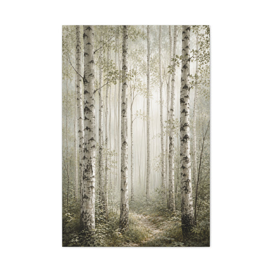 Soft Birch Forest Pathway Trees Wall Art & Canvas Print